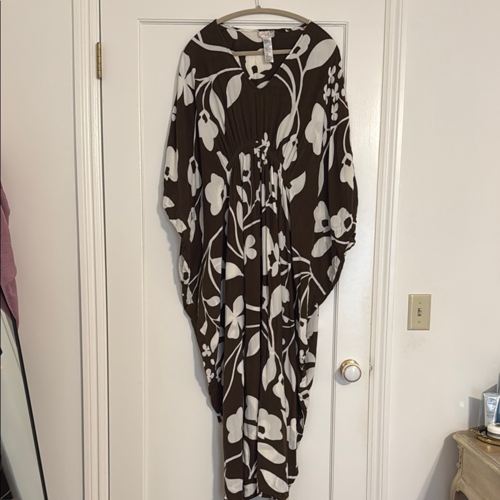 Free People Brown and Cream Kaftan Dress